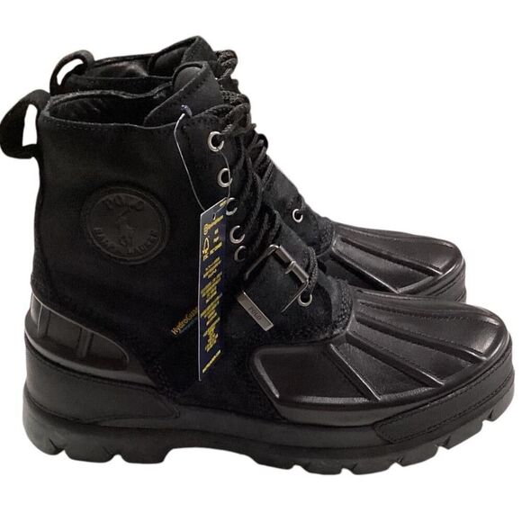 Polo Ralph Lauren Duck Boots Men10.5 Black Oslo Hydroguard Leather Suede NEW - Picture 3 of 9